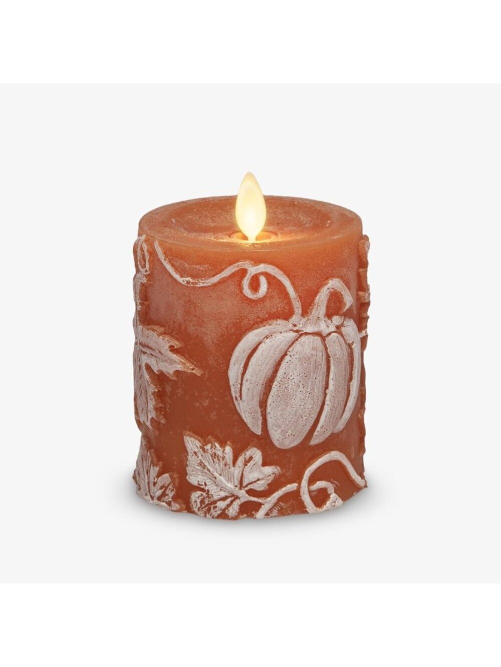 Real Wax LED Pillar Candle - Embossed Leaves & Pumpkins, 3.25x4.5", Unscented